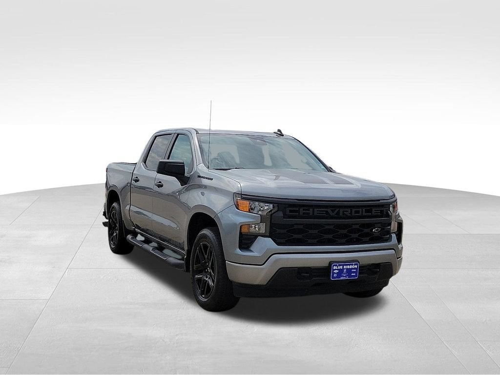 2023 Chevrolet Silverado 1500 Custom in Sterling Gray Metallic — front three-quarter view